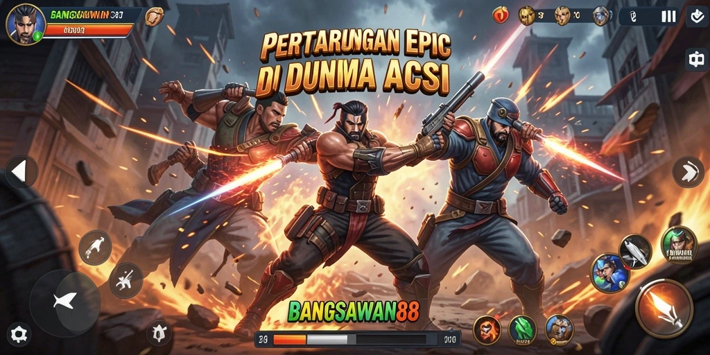 Tampilan seru dari gameplay aksi BANGSAWAN88 yang menegangkan.